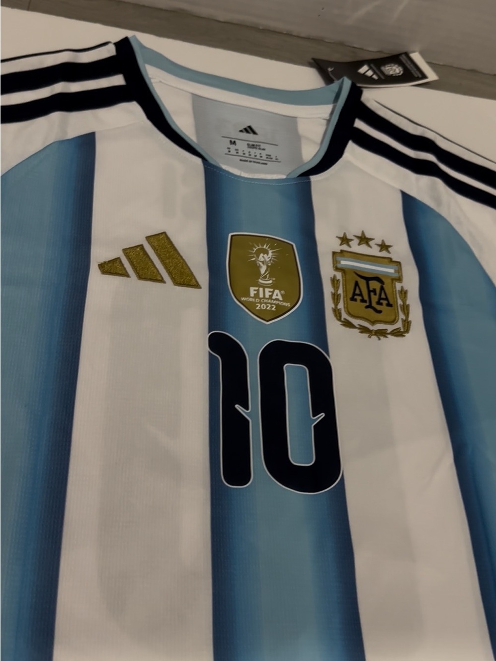 adidas Argentina Soccer Jersey #10 - Light Blue, White & Gold